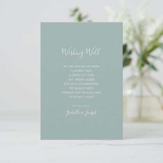 Sage Green Script Wedding Wishing Well Kaart (Staand voorkant)
