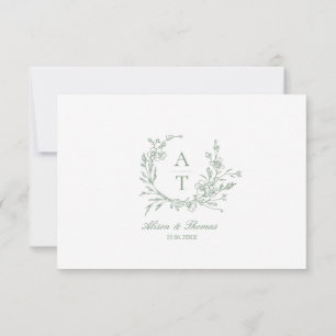 Sage Green Script Wildflower Monogram Details Kaar Kaart