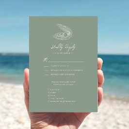Sage Green Seashell Beach Bestemming Bruiloft RSVP Kaartje