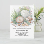 Sage Green Seashell bij het Zee Baby shower Kaart (Staand voorkant)