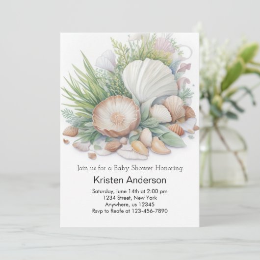 Sage Green Seashell bij het Zee Baby shower Kaart (Staand voorkant)