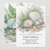 Sage Green Seashell bij het Zee Baby shower Kaart (Voorkant / Achterkant)
