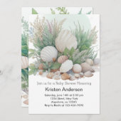 Sage Green Seashell Dreamy Baby shower Kaart (Voorkant / Achterkant)