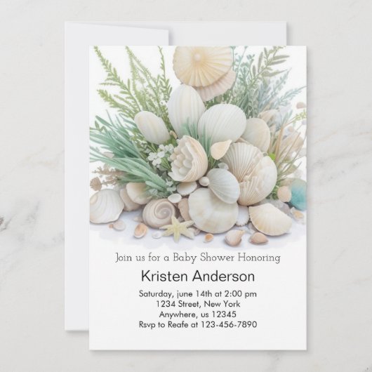 Sage Green Seashell Oasis Baby shower Kaart (Voorkant)