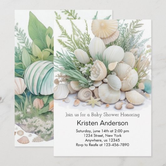 Sage Green Seashell Oasis Baby shower Kaart (Voorkant / Achterkant)