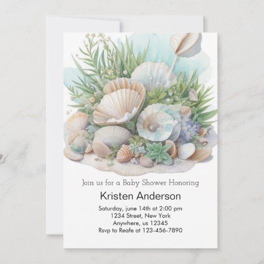 Sage Green Seashell Whimsical Meadow Baby shower Kaart (Voorkant)