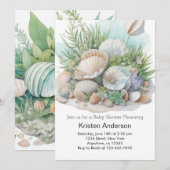 Sage Green Seashell Whimsical Meadow Baby shower Kaart (Voorkant / Achterkant)