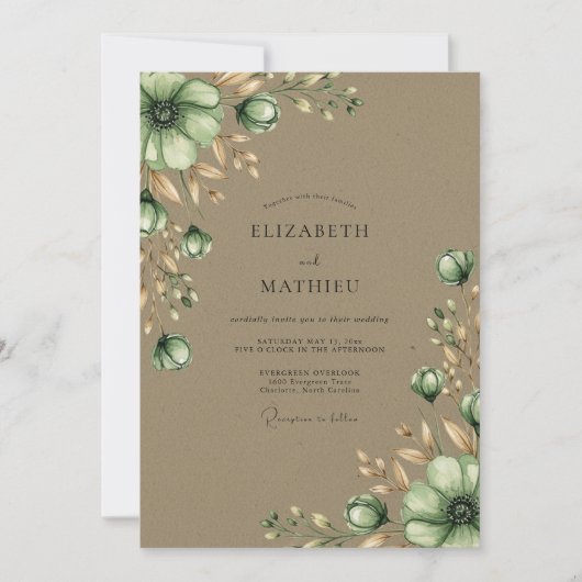 Sage Green Serene Harvest Wedding Kaart (Voorkant)
