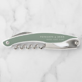 Sage Green Serif Text Name Date Wedding Kurkentrekker (Achterkant)