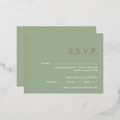 Sage Green Shimmer folie bruiloft RSVP briefkaart (Voorkant / Achterkant)