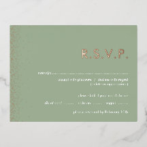 Sage Green Shimmer folie bruiloft RSVP briefkaart