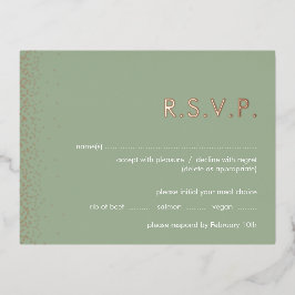 Sage Green Shimmer folie bruiloft RSVP briefkaart