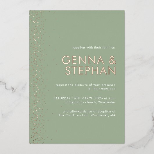 Sage Green Shimmer trouwenkaart Folie Uitnodiging (Voorkant)