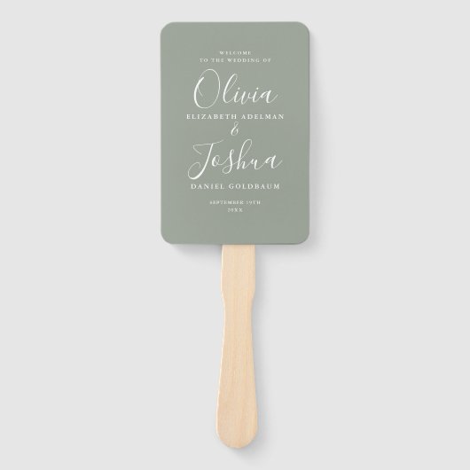 Sage Green Signature Script Jewish Wedding Handwaaier (Voorkant)