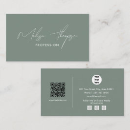 Sage Green Signature Script Professionele QR-code Visitekaartje