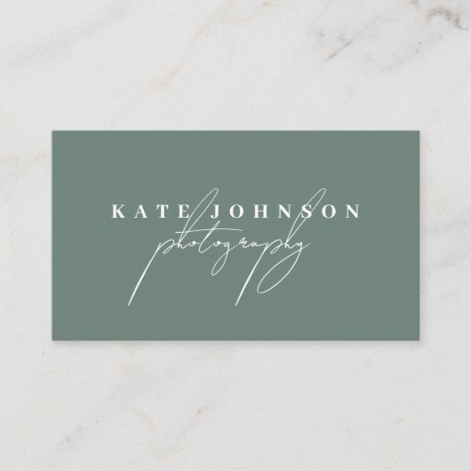 Sage Green Signature Script QR Code Social Media Visitekaartje (Voorkant)