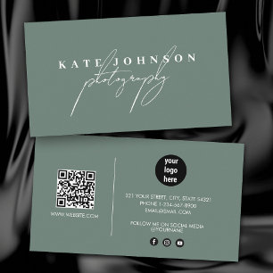 Sage Green Signature Script QR Code Social Media Visitekaartje