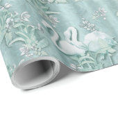 Sage Green Silk Drapes en Flamingos Flowers Cadeaupapier (Rol Hoek)