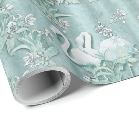 Sage Green Silk Drapes en Flamingos Flowers Cadeaupapier (Rol Hoek)