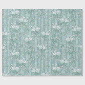 Sage Green Silk Drapes en Flamingos Flowers Cadeaupapier (Vlak)