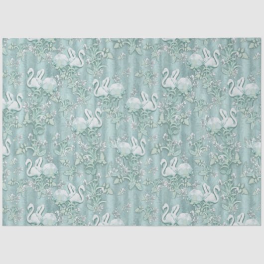 Sage Green Silk Drapes en Flamingos Flowers Tissuepapier (Voorkant)