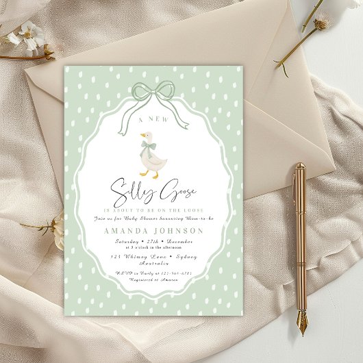Sage Green Silly Goose Coquette Baby Shower Kaart