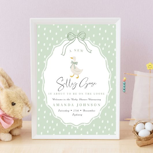 Sage Green Silly Goose Coquette Baby Shower Poster