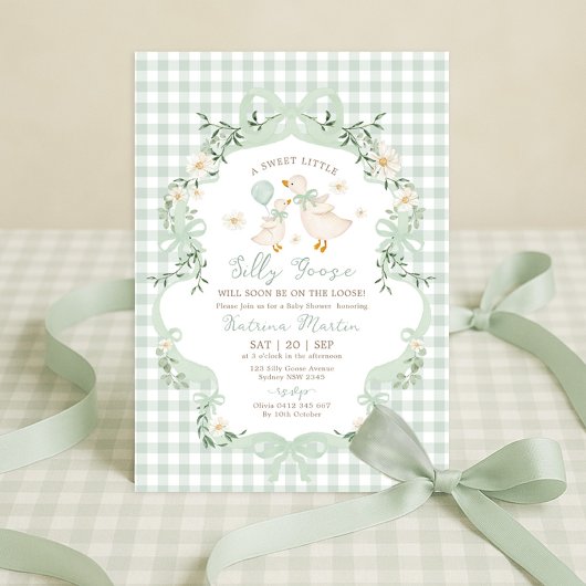 Sage Green Silly Goose Gender Neutral Baby Shower Kaart