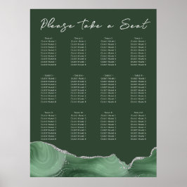 Sage Green Silver Agate Wedding Seding Chart Poster