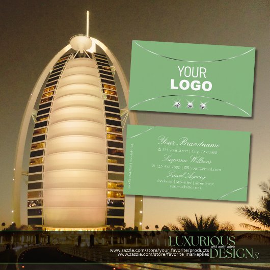 Sage Green Silver Decor Sparkle Diamonds en Logo Visitekaartje