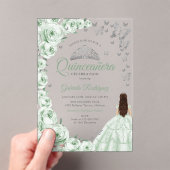 Sage Green Silver Floral Quinceanera Acryl Uitnodigingen (Insitu (Draagbaar))