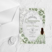 Sage Green Silver Floral Quinceanera Acryl Uitnodigingen