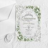 Sage Green Silver Floral Quinceanera Acryl Uitnodigingen