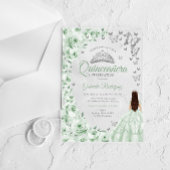 Sage Green Silver Floral Quinceanera Acryl Uitnodigingen