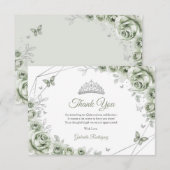 Sage Green Silver Floral Quinceanera Bedankkaart (Voorkant / Achterkant)