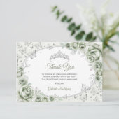 Sage Green Silver Floral Quinceanera Bedankkaart (Staand voorkant)