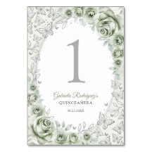 Sage Green Silver Floral Quinceanera