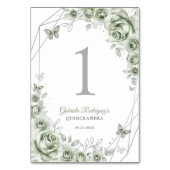 Sage Green Silver Floral Quinceanera Kaart (Achterkant)