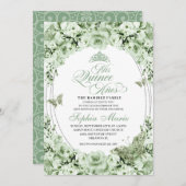 Sage Green Silver Floral Tiara Quinceanera Kaart (Voorkant / Achterkant)