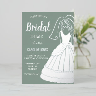 Sage Green Silver Foil Elegant Jurk Vrijgezellenfe Folie Uitnodiging