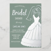 Sage Green Silver Foil Elegant Jurk Vrijgezellenfe Folie Uitnodiging (Voorkant)