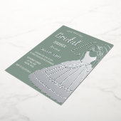 Sage Green Silver Foil Elegant Jurk Vrijgezellenfe Folie Uitnodiging (Gedraaid)
