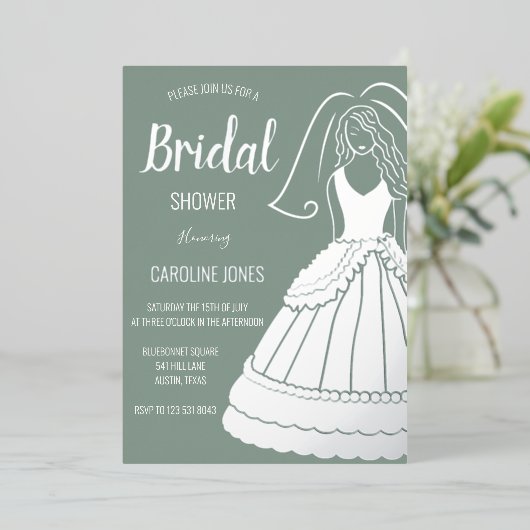 Sage Green Silver Foil Elegant Jurk Vrijgezellenfe Folie Uitnodiging (Staand Voorkant)