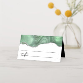 Sage Green Silver Glitter Agate Wedding Place Card Plaatskaartje