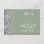 Sage Green Silver Glitter Edge Wedding Details Informatiekaartje (Voorkant)
