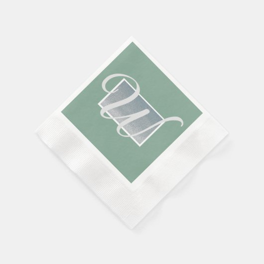 Sage Green Silver Monogram Paper Napkins Servet (Hoek)