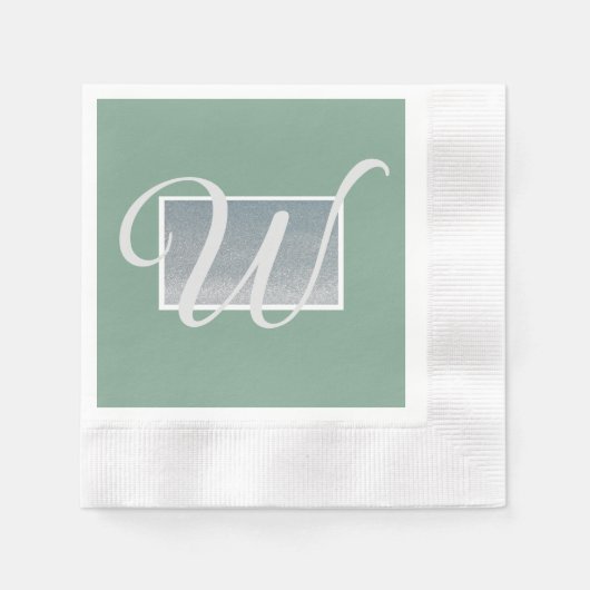 Sage Green Silver Monogram Paper Napkins Servet (Voorkant)