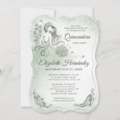 Sage Green Silver Princess Quinceanera Birthday Kaart (Voorkant)