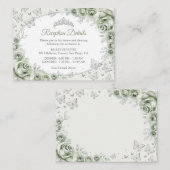 Sage Green Silver Quinceanera Reception Details Informatiekaartje (Voorkant / Achterkant)
