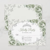 Sage Green Silver Quinceanera Reply RSVP Kaartje (Voorkant / Achterkant)
